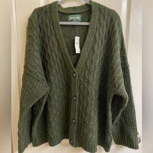 NWT American Eagle Ribbed Fisherman Cardigan Size XXL Cable Knit Sweater Green